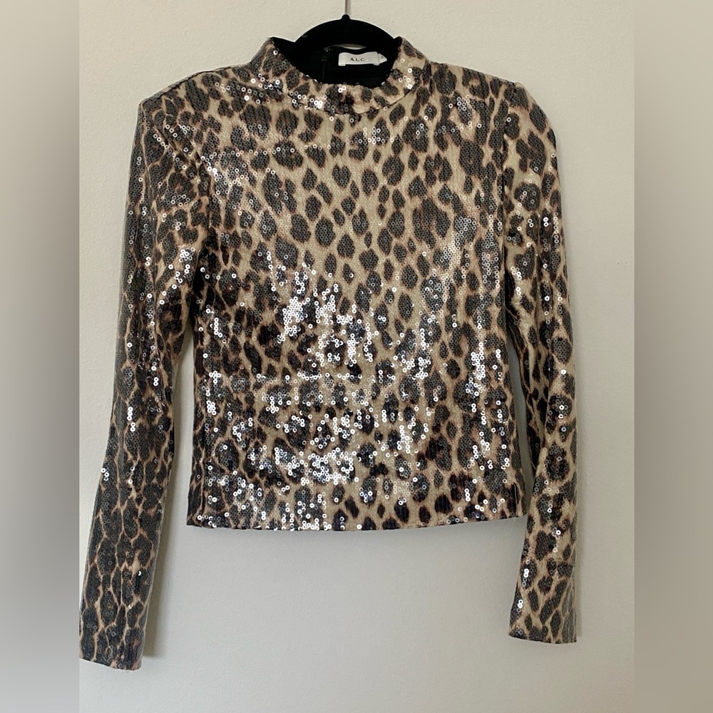 A.L.C. Marshall Sequin Leopard Print Long Sleeve … - image 2